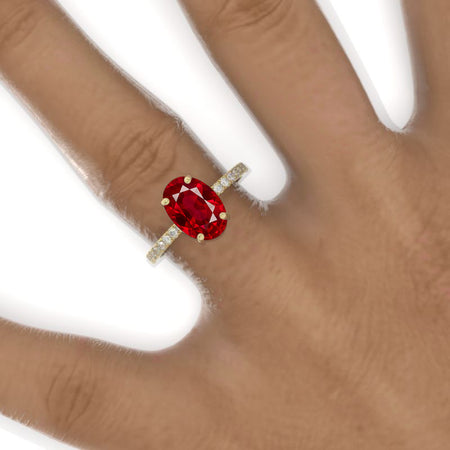4 Carat Oval Ruby Double Hidden Halo Engagement Ring, Promise Ring For Her, Ruby Wedding Ring, 14K Gold Oval Ruby Engagement Ring