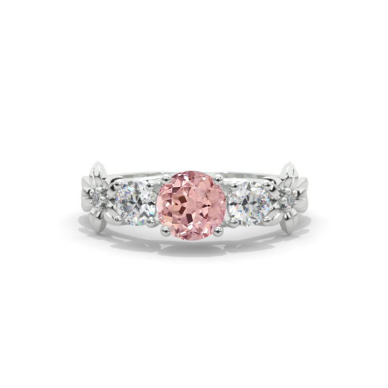 1.5 Carat Peach Sapphire Three-Stone White Gold Engagement Ring