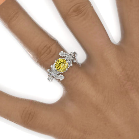 7mm Round Yellow Sapphire Floral Victorian Style  Engagement Ring Model 988-7