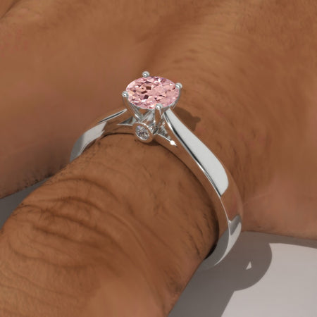 1 Carat Peach Sapphire Solitaire White Gold Engagement Ring Model- 1348