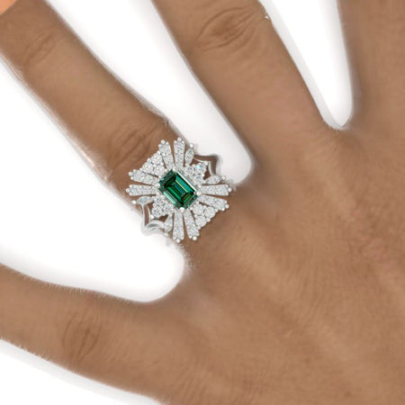 3 CTW Green Moissanite Cluster Halo Engagement Ring Vintage Anniversary Gold Ring Model 1133