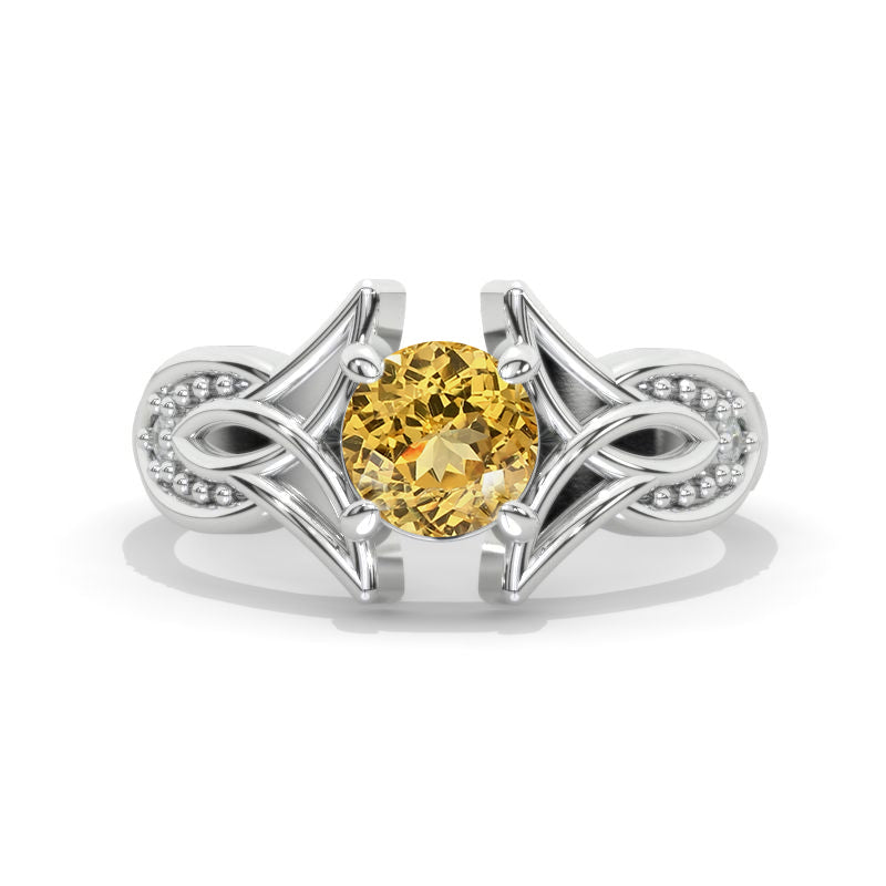 Knot Celtic Giliarto Genuine Yellow Citrine Engagement Ring 14K White Gold Model 1149