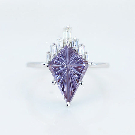 2 Carat Kite Fireworks Cut Alexandrite Halo Silver Engagement Ring