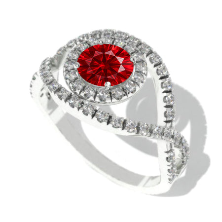 1.0 Carat Ruby Halo Engagement Ring 14K White Gold