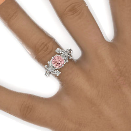 7mm Round Peach Sapphire Floral Victorian Style  Engagement Ring Model 988-7