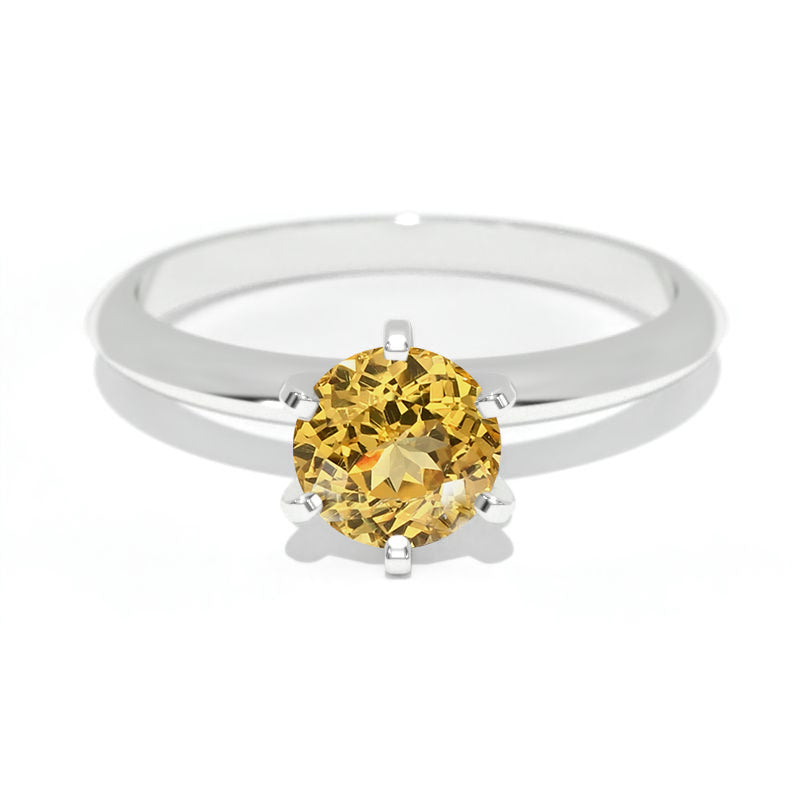 1 Carat Genuine Yellow Citrine Solitaire White Gold Engagement Ring Model 137