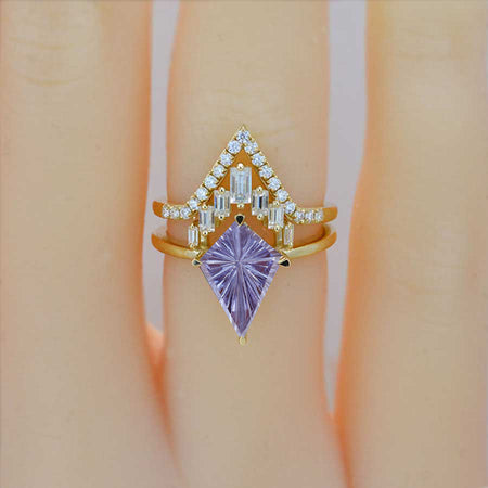 3 Carat Kite Fireworks Cut Alexandrite Halo 14K Gold  Engagement Ring, Eternity Ring Set