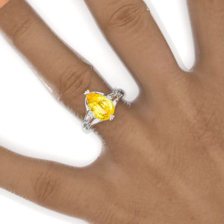 3 Carat Pear Yellow Sapphire Floral Engagement Ring Model 987-11x8