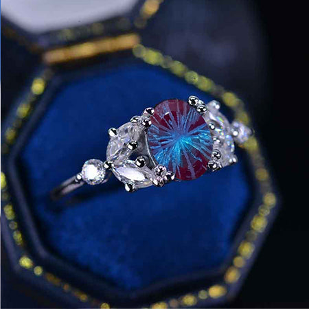 18K Solid White Gold Dainty Fireworks Cut Alexandrite Ring, 3 Carat Oval Fireworks Cut Alexandrite Ring, White Gold Ring Unique Vintage Ring