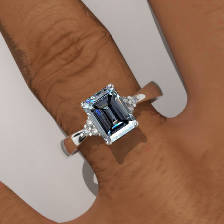3.5 Carat Giliarto Gray Moissanite Emerald Cut Engagement Gold Ring