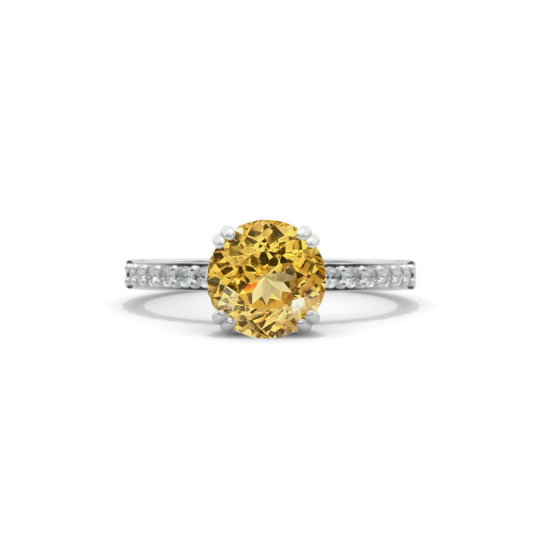 2.3 Carat Genuine Yellow Citrine with Accent Stones 14K White Gold Ring Model-asr