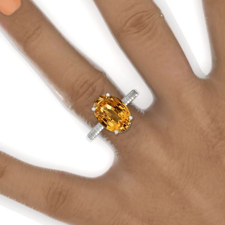 6 Carat Oval Cut 14x10mm Genuine Yellow Citrine Hidden Halo White Gold Engagement Ring Model 534_OV14x10