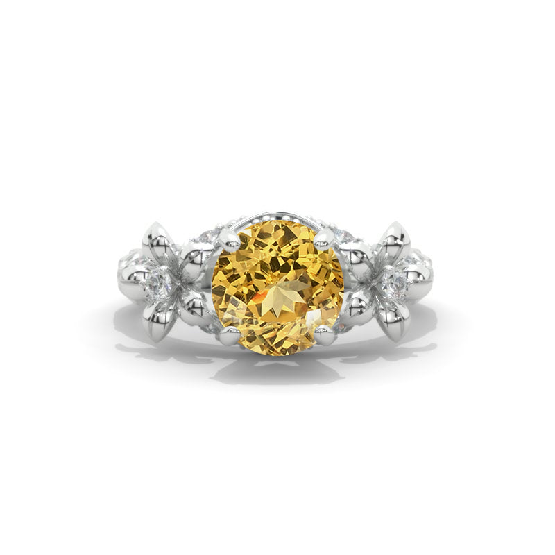 2.0 Carat Genuine Yellow Citrine Gold Floral Engagement Ring Model 5