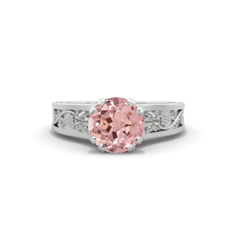 2.0 Carat Peach Sapphire Accented Classic Engagement Ring