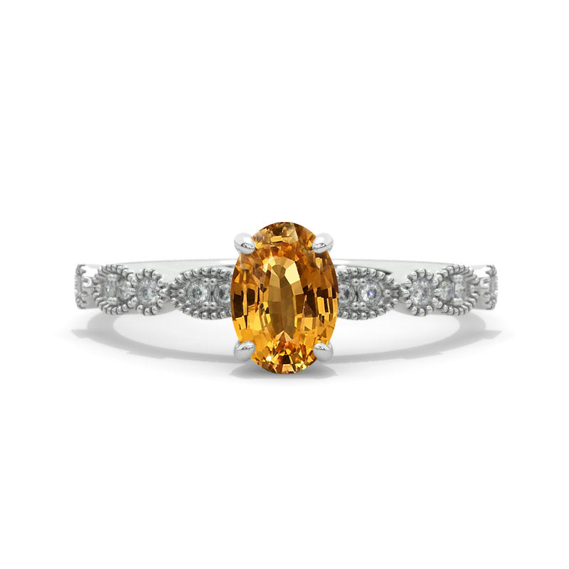 1 Carat Oval Genuine Yellow Citrine 14K Gold Engagement Promissory Ring Model 129