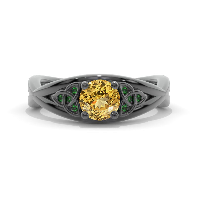 14K Black Gold Genuine Yellow Citrine Celtic Engagement Ring Model 805-6