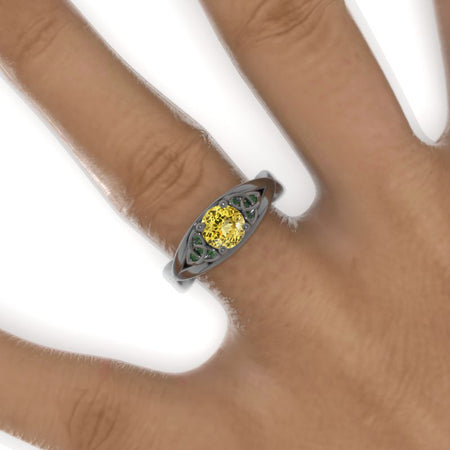 14K Black Gold Yellow Sapphire Celtic Engagement Ring Model 805-6