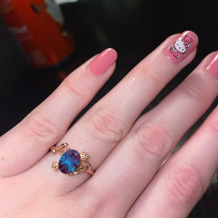 Rose Gold Fireworks Cut Alexandrite Leaf Ring, 1.5ct Oval Alexandrite Twig Ring, Rose Gold Ring Unique Curved Vintage Floral Ring