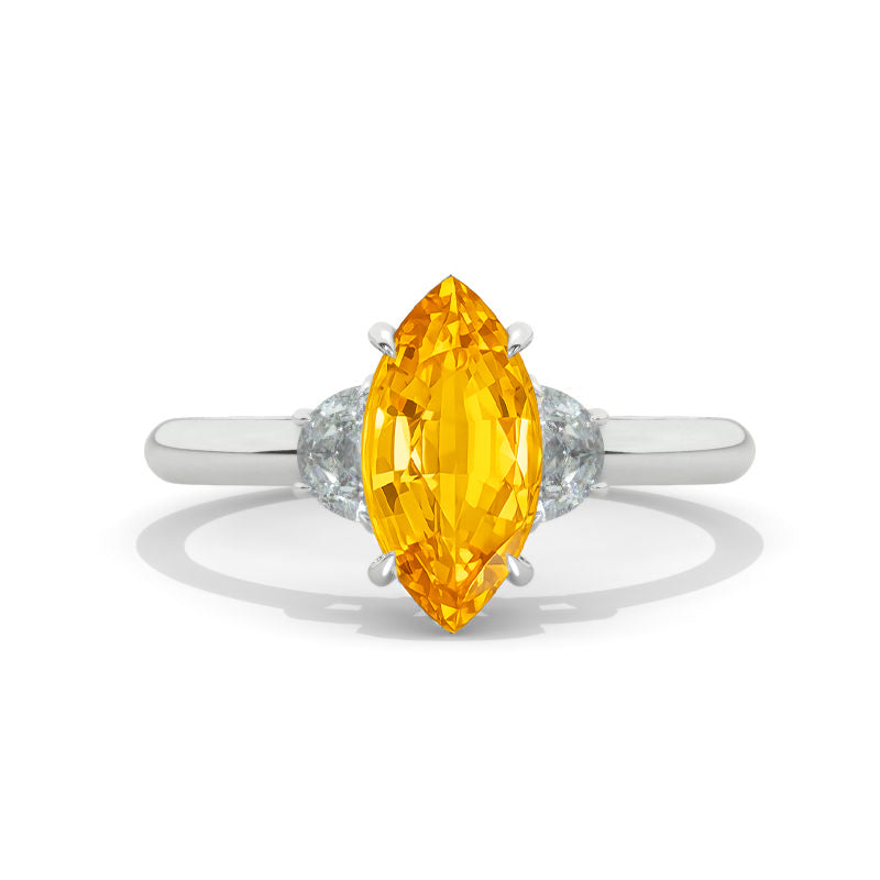3 Carat Marquise Half-Moon  Giliarto Genuine Yellow Citrine 14K Gold Engagement Promissory Ring Model 1178