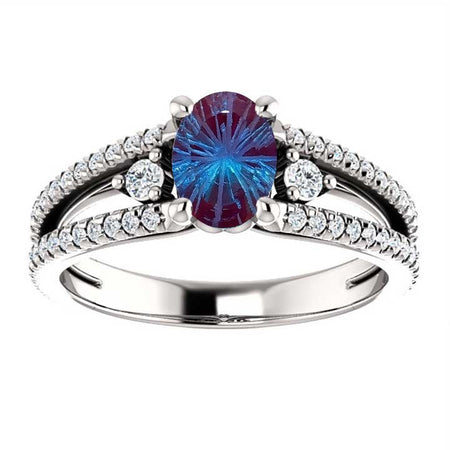 14K Yellow 7x5 mm Oval 3/8 CTW Fireworks Cut Alexandrite Engagement Ring
