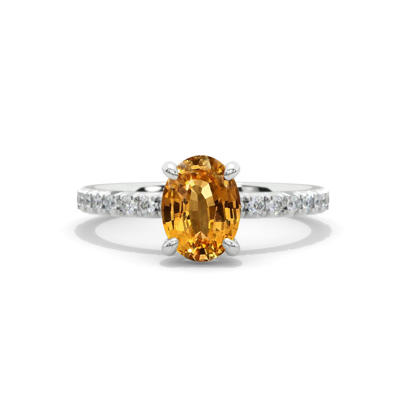 14K White Gold 1.5 Carat Oval Genuine Yellow Citrine Engagement Ring Model SD