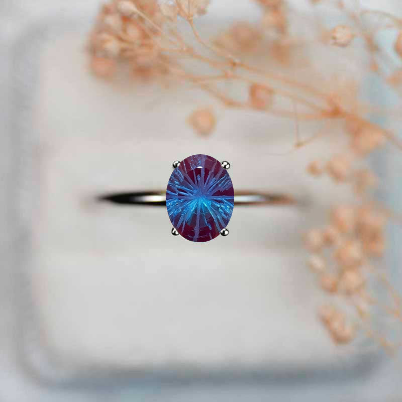 1 Carat Fireworks Cut Alexandrite 14K White Gold Engagement Promissory Ring