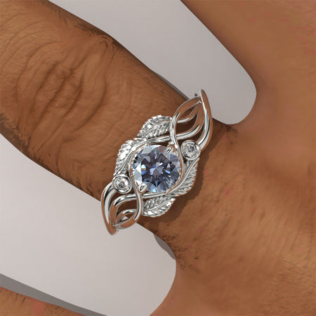 Giliarto Gray Moissanite White Gold Engagement Lattice Floral Accented Ring