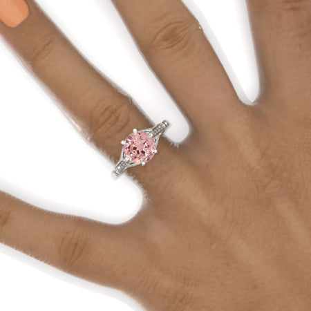 2 Carat Round Peach Sapphire Hidden Halo Victorian Style  Engagement Ring