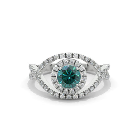 1.0 Carat Green Moissanite Halo Engagement Ring 14K White Gold