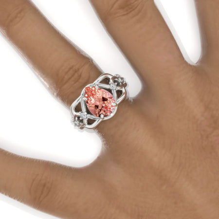 3 Carat Pear Peach Sapphire Twisted 14K White Gold Engagement Eternity Ring Model 966-11x7