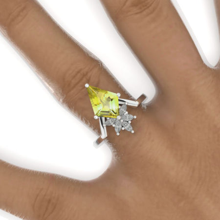2.5 Carat Kite Yellow Sapphire Engagement Ring. 2.5CT Fancy Shape Yellow Sapphire Ring Model 773-12x8