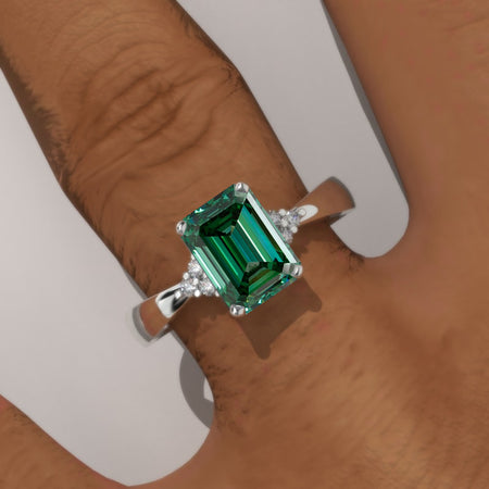 3.5 Carat Giliarto Green Moissanite Emerald Cut Engagement Gold Ring.