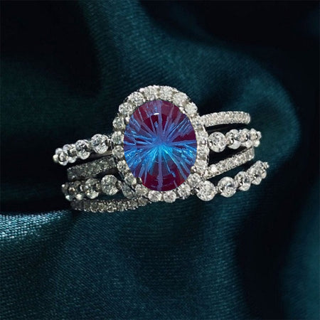 4Ct Fireworks Cut Alexandrite Halo Engagement Vintage Ring, Oval Shape Fireworks Cut Alexandrite Engagement Ring, Accents Stones 14K White Halo Gold Ring