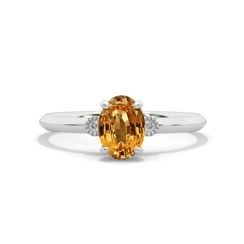 1 Carat Oval Genuine Yellow Citrine 14K White Gold Engagement Promissory Ring Model 127