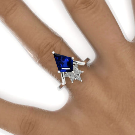 2.5 Carat Kite Royal Blue Sapphire Engagement Ring. 2.5CT Fancy Shape Royal Blue Sapphire Ring Model 773-12x8