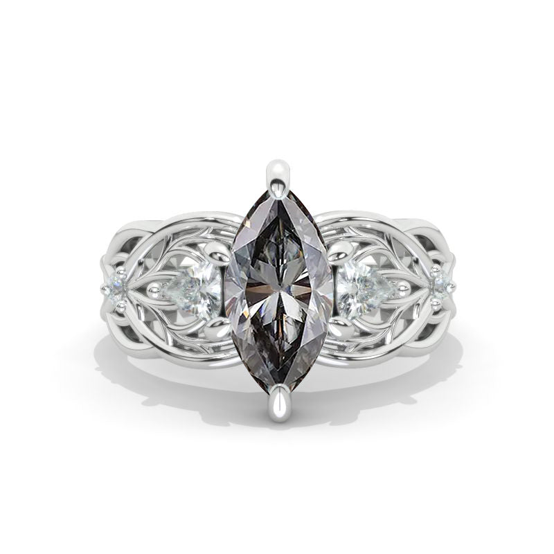 14K White Gold 1.5 Carat Marquise Cut Moissanite Floral Engagement Ring Model 1260
