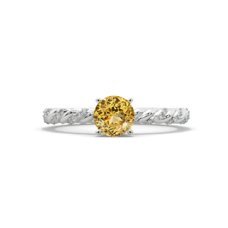 14K White Gold 6mm Round Genuine Yellow Citrine 1/8 CTW Engagement Ring