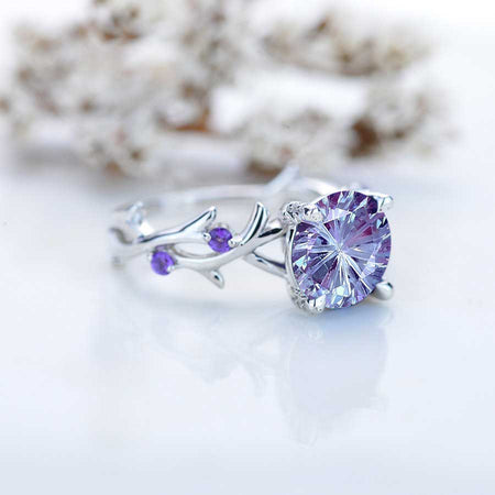 2 Carat Fireworks Cut Alexandritet Twig Floral White Gold Engagement Ring