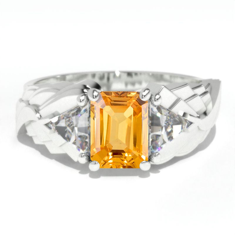 3.8 Carat Genuine Yellow Citrine Men's Wing Gold Ring