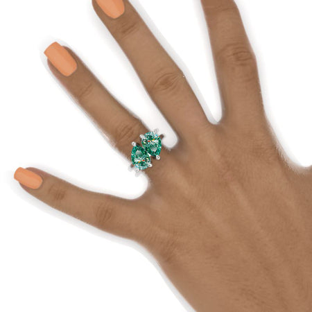4 CTW Green Moissanite Double Pear Cut Engagement 14K White Gold Engagement Ring Model 1044