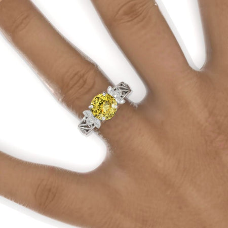 2 Carat Round Yellow Sapphire Floral Lace  Shank Engagement Ring Model-956