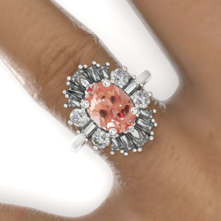 14K White Gold 3 Carat Oval Peach Sapphire Halo Engagement Ring Model 770-10x7