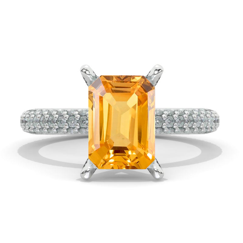 3.5 Carat Radiant Genuine Yellow Citrine Hidden Halo Royal Engagement 14K White Gold Ring Michael Model 1041-10x7mm