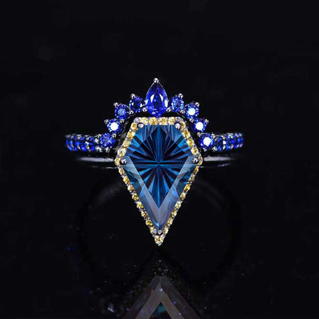 3 Carat Kite Fantasy Cut Alexandrite Halo Engagement Ring, Three Rings Set
