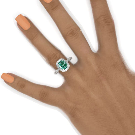 2 Carat 9x7mm Cushion Cut Vintage Style Halo Giliarto Green Moissanite White Gold Engagement Ring Model 927-9x7