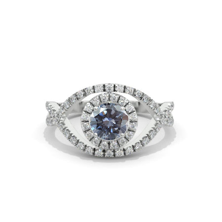1.0 Carat Gray Moissanite Halo Engagement Ring 14K White Gold