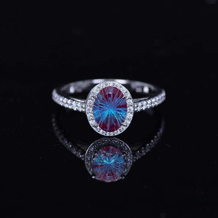 1.5 Carat Oval Fireworks Cut Alexandrite Halo Engagement Ring