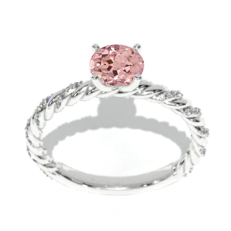 14K White Gold 6mm Round Peach Sapphire  1/8 CTW Engagement Ring