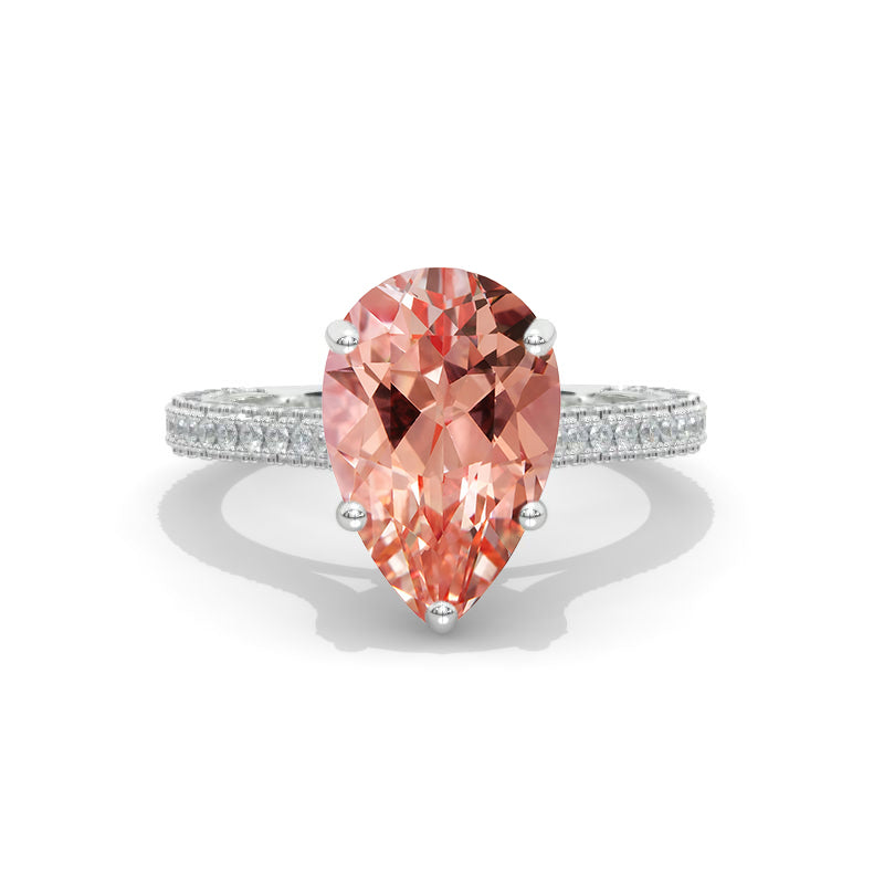4 Carat Pear Cut Peach Sapphire Hidden Halo Engagement Ring Model 534-12x8