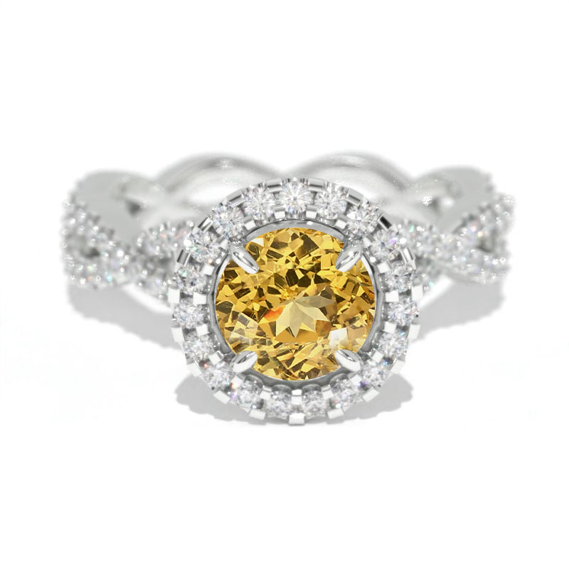 1.0 Carat Genuine Yellow Citrine Halo Twisted Engagement Ring Model 93